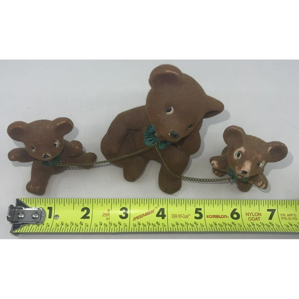 Ceramic Bear Figurines Flocked Brown vintage 1950s Rare‎ MCM Signed 4